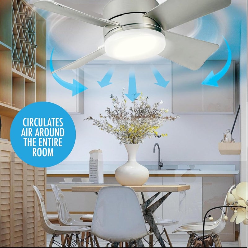 BELLHOWELL مروحة سقف Socket Breeze Cool Light Deluxe فضية – مروحات سقف مع أضواء LED وجهاز تحكم عن بعد، بديل لمصباح الإضاءة - غرفة النوم، المطبخ، غرفة المعيشة، 1000 لومن / 5000 كلفن - Image 3